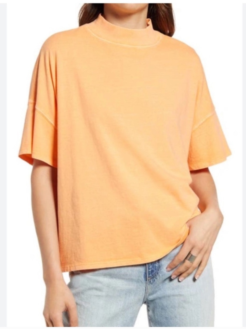 Free People We The Free Fearless Sunny Peach Orange Mock Neck Oversized Tee M